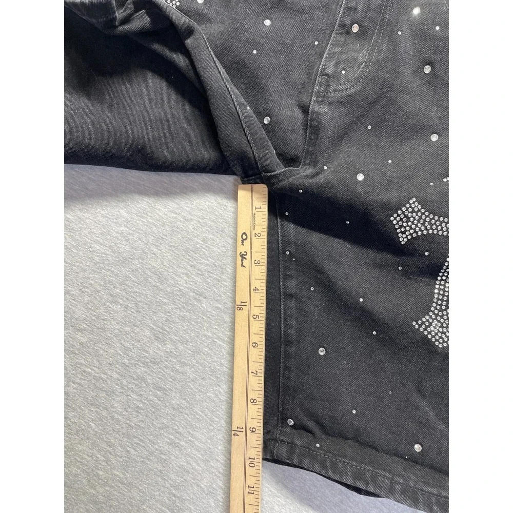 Mens Shorts 28 Black Dark Wash Denim Embellished Rhinestone Cross Cotton Casual